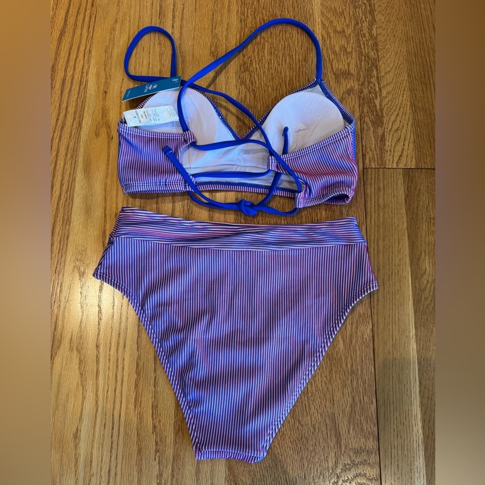 Cupshe NWT Vibrant Striped Bikini Set in Blue and Pink - Picture 3 of 7
